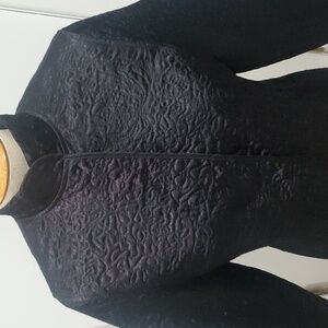 Kate Hill Black Satin Brocade Jacket – Petite M, Snap Closure Elegant Short Coat